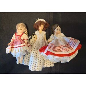 Vintage Hard Plastic Dolls Lot of 3 7-9” Sleep Eyes Formal Dresses 1950s